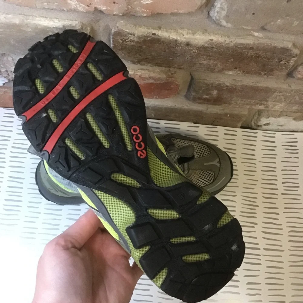 ECCO Women's Gray Neon Yellow Waterproof Outdoor Hiking Sneakers 39